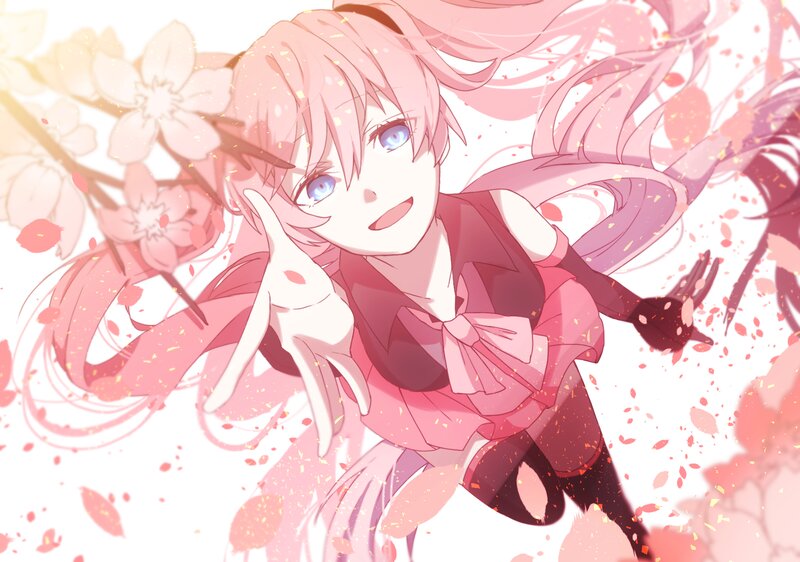 Pink-haired Anime Girl — Pink, Playful, Spring, Cherry Blossoms, Flowers