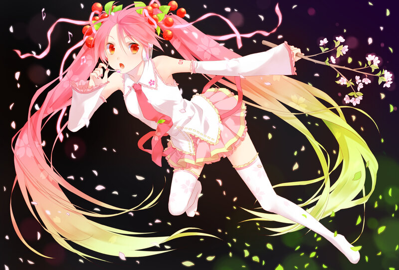 Pink-haired Anime Girl — Pink, Playful, Spring, Cherry Blossoms, Ribbons