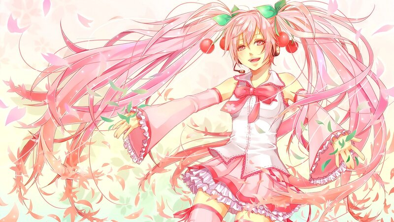 Pink-haired Anime Girl — Pink, Playful, Spring, Cherry, Flower Petals