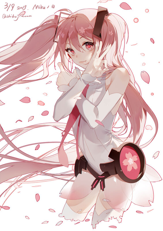 Pink-haired Anime Girl — Pink, Playful, Spring, Digital Art, Cherry Blossoms, Headset