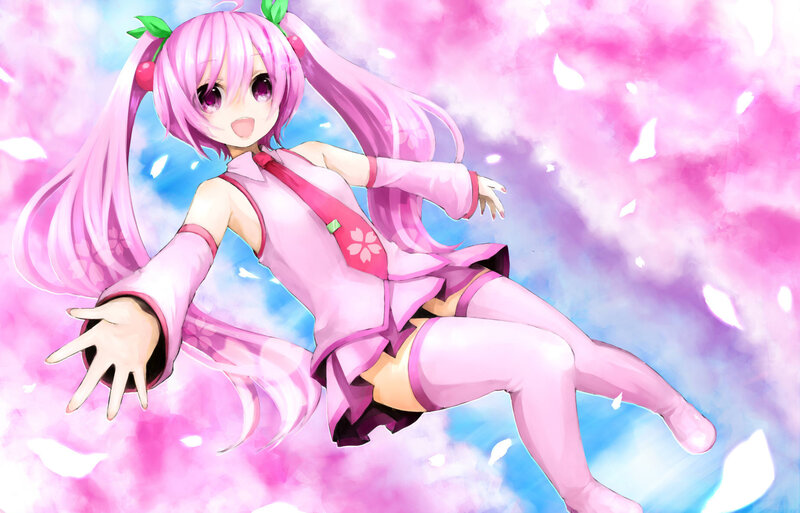 Pink-haired Anime Girl — Pink, Playful, Spring, Digital Art, Cherry Blossoms