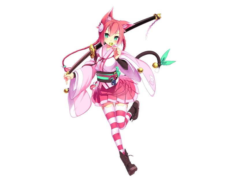 Pink-haired Anime Girl — Pink, Playful, Sword, Cat Ears