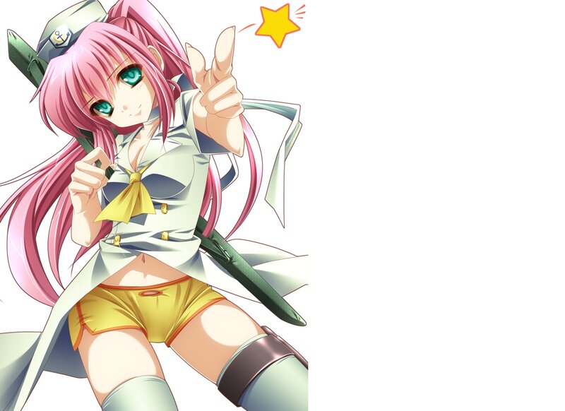 Pink-haired Anime Girl — Pink, Playful, Sword, Hat
