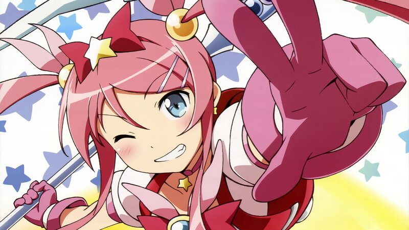 Pink-haired Anime Girl — Pink, Playful, Sword, Stars