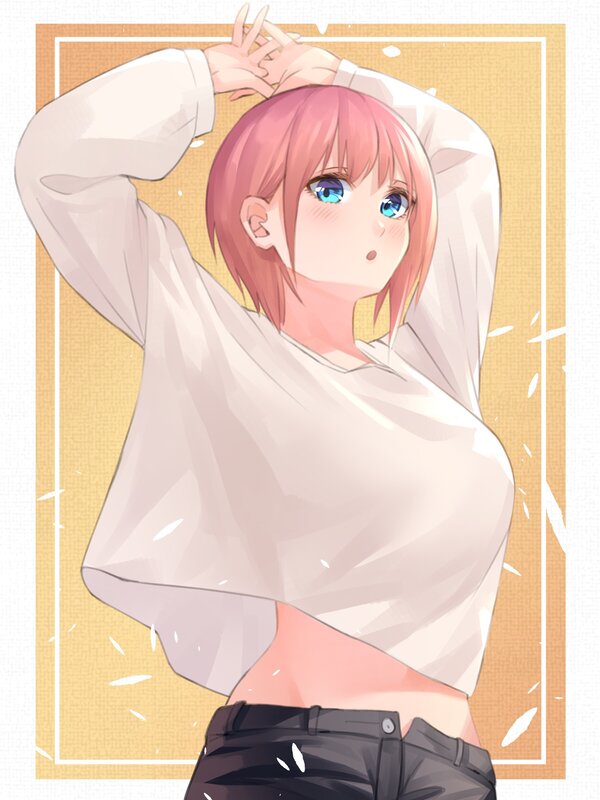 Pink-haired Anime Girl — Pink, Playful, White Shirt