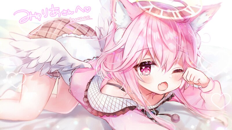 Pink-haired Anime Girl — Pink, Playful, Wings, Cat Ears