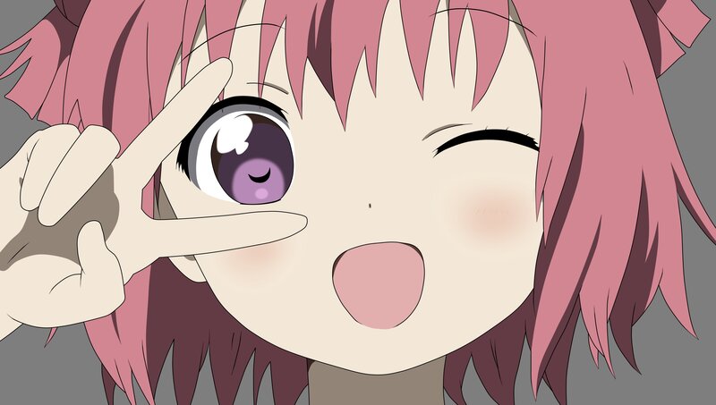 Pink-haired Anime Girl — Pink, Playful, Winking, Making a Peace Sign