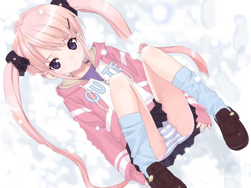 Pink-haired Anime Girl — Pink, Playful, Winter, Snow