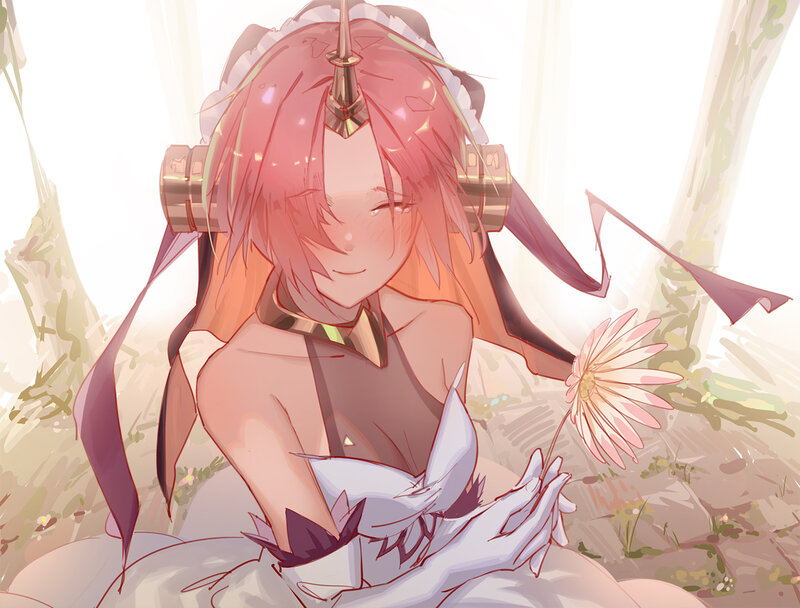 Pink-haired Anime Girl — Pink, Serene, Afternoon, Flower