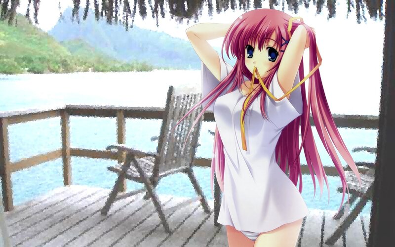 Pink-haired Anime Girl — Pink, Serene, Afternoon, Lake
