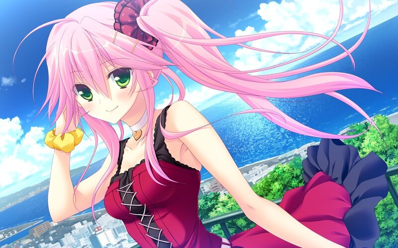 Pink-haired Anime Girl — Pink, Serene, Afternoon, Ocean