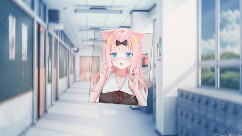 Pink-haired Anime Girl — Pink, Serene, Afternoon, School Hallway