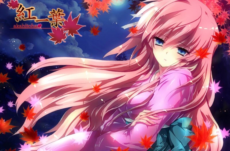 Pink-haired Anime Girl — Pink, Serene, Autumn Night