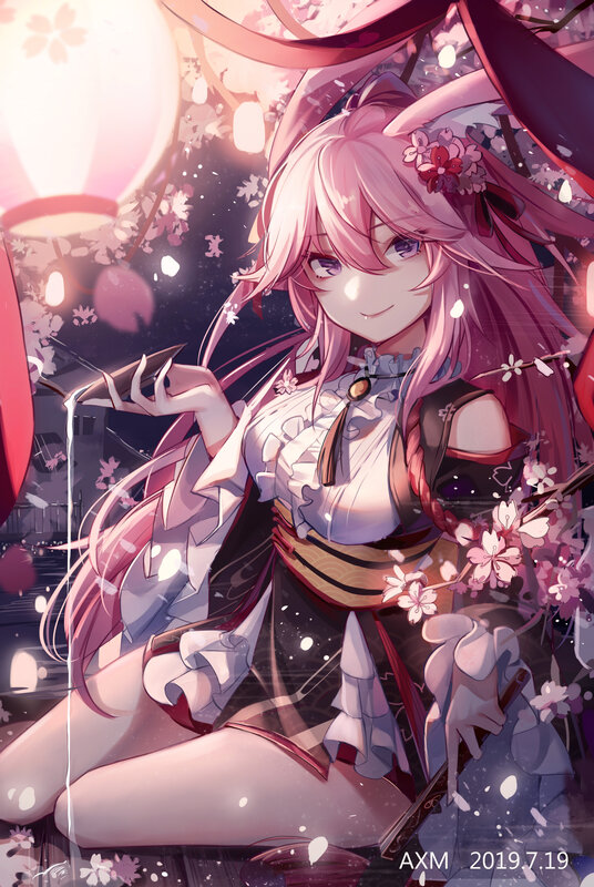 Pink-haired Anime Girl — Pink, Serene, Night, Digital Art