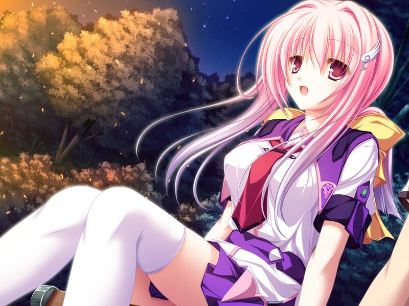 Pink-haired Anime Girl — Pink, Serene, Night, Night Sky