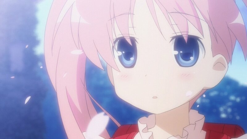 Pink-haired Anime Girl — Pink, Serene, Spring, Blue Eyes, Cherry Blossoms