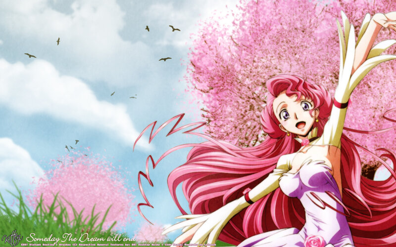 Pink-haired Anime Girl — Pink, Serene, Spring, Cherry Blossoms, Birds
