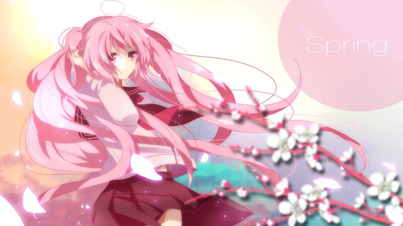Pink-haired Anime Girl — Pink, Serene, Spring, Cherry Blossoms, Flower Petals, Sunlight