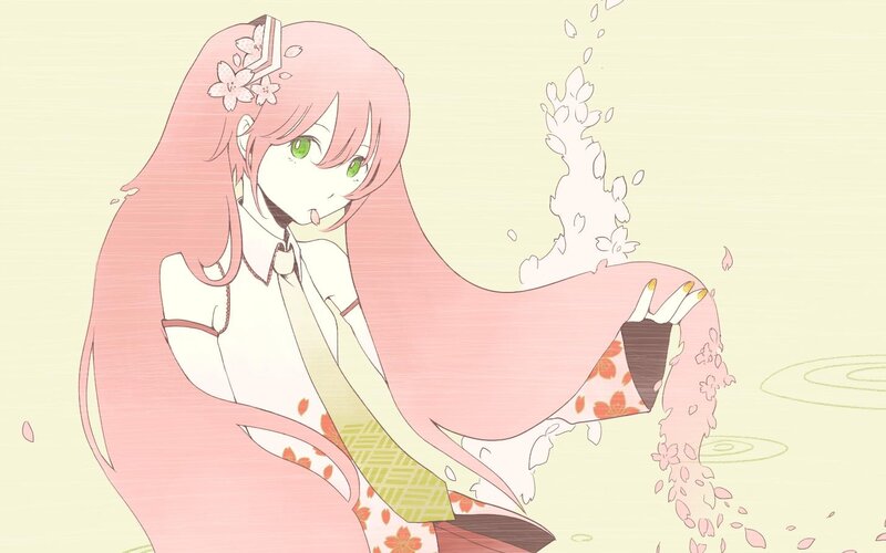 Pink-haired Anime Girl — Pink, Serene, Spring, Cherry Blossoms, Kimono