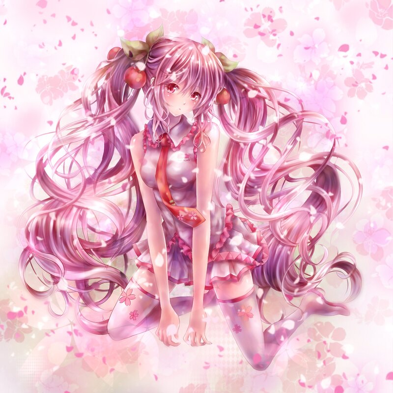 Pink-haired Anime Girl — Pink, Serene, Spring, Cherry Blossoms, Pigtails