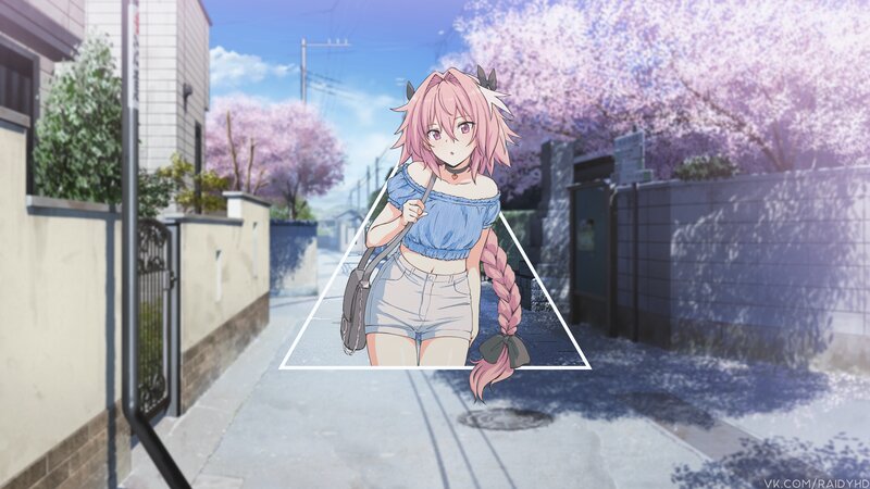 Pink-haired Anime Girl — Pink, Serene, Spring, Cherry Blossoms, Street
