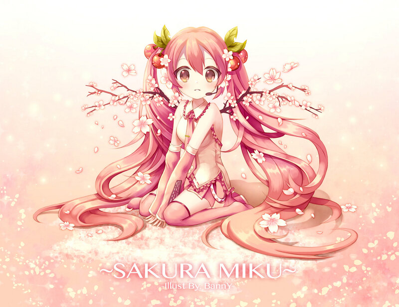 Pink-haired Anime Girl — Pink, Serene, Spring, Digital Art, Cherry Blossoms, Microphone