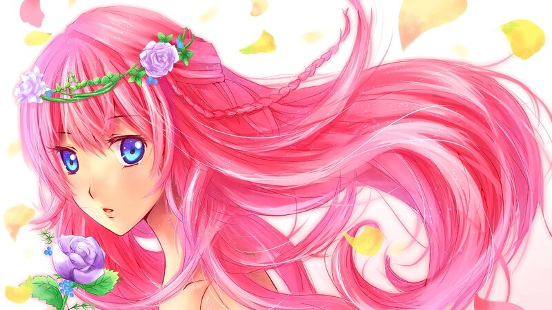 Pink-haired Anime Girl — Pink, Serene, Spring, Flowers, Rose