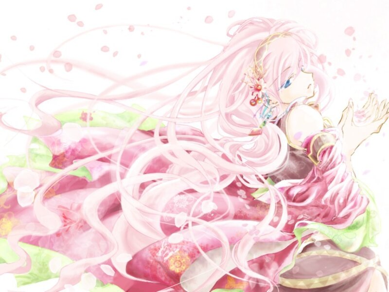 Pink-haired Anime Girl — Pink, Serene, Spring, Long Hair, Flowers