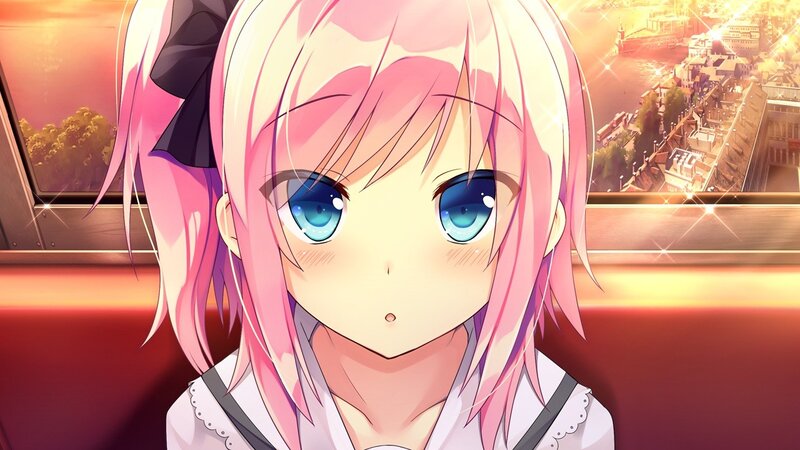 Pink-haired Anime Girl — Pink, Serene, Sunset, Train Window