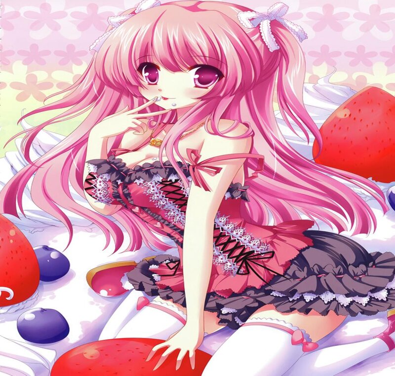 Pink-haired Anime Girl — Pink, Sweet, Strawberries