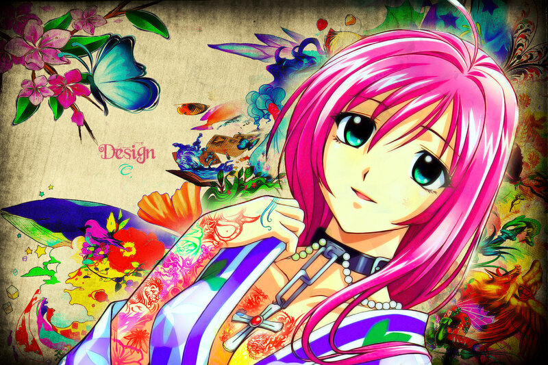 Pink-haired Anime Girl — Pink, Vibrant, Butterfly