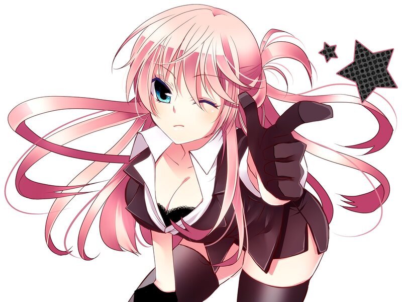 pink-haired anime girl pointing