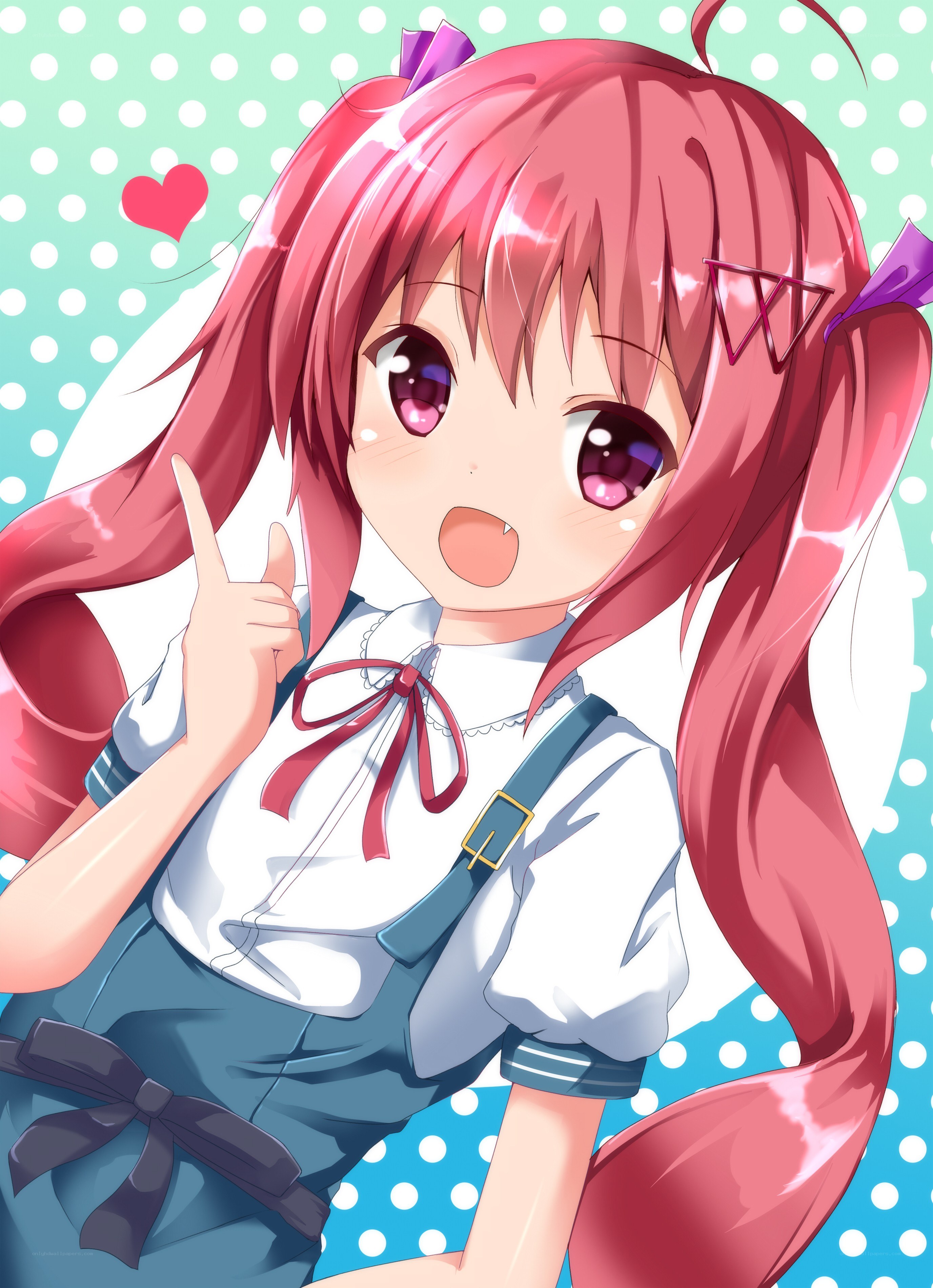 pink-haired anime girl pointing