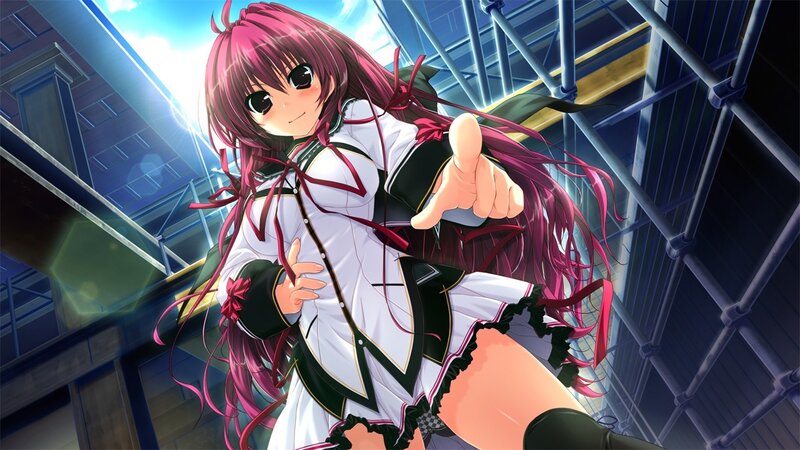 pink-haired anime girl pointing