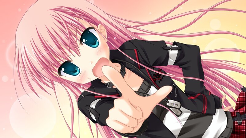 pink-haired anime girl pointing