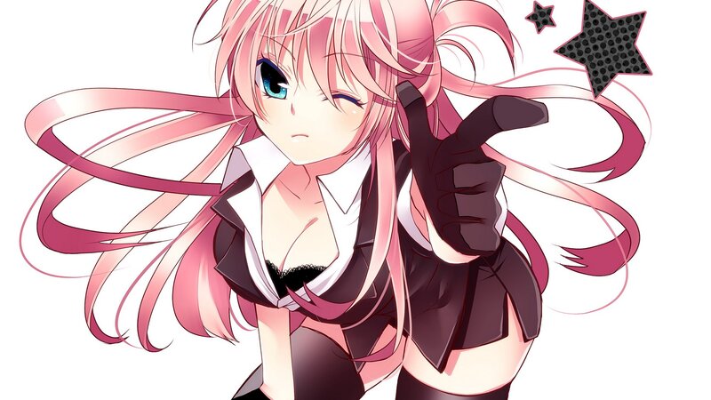 pink-haired anime girl pointing