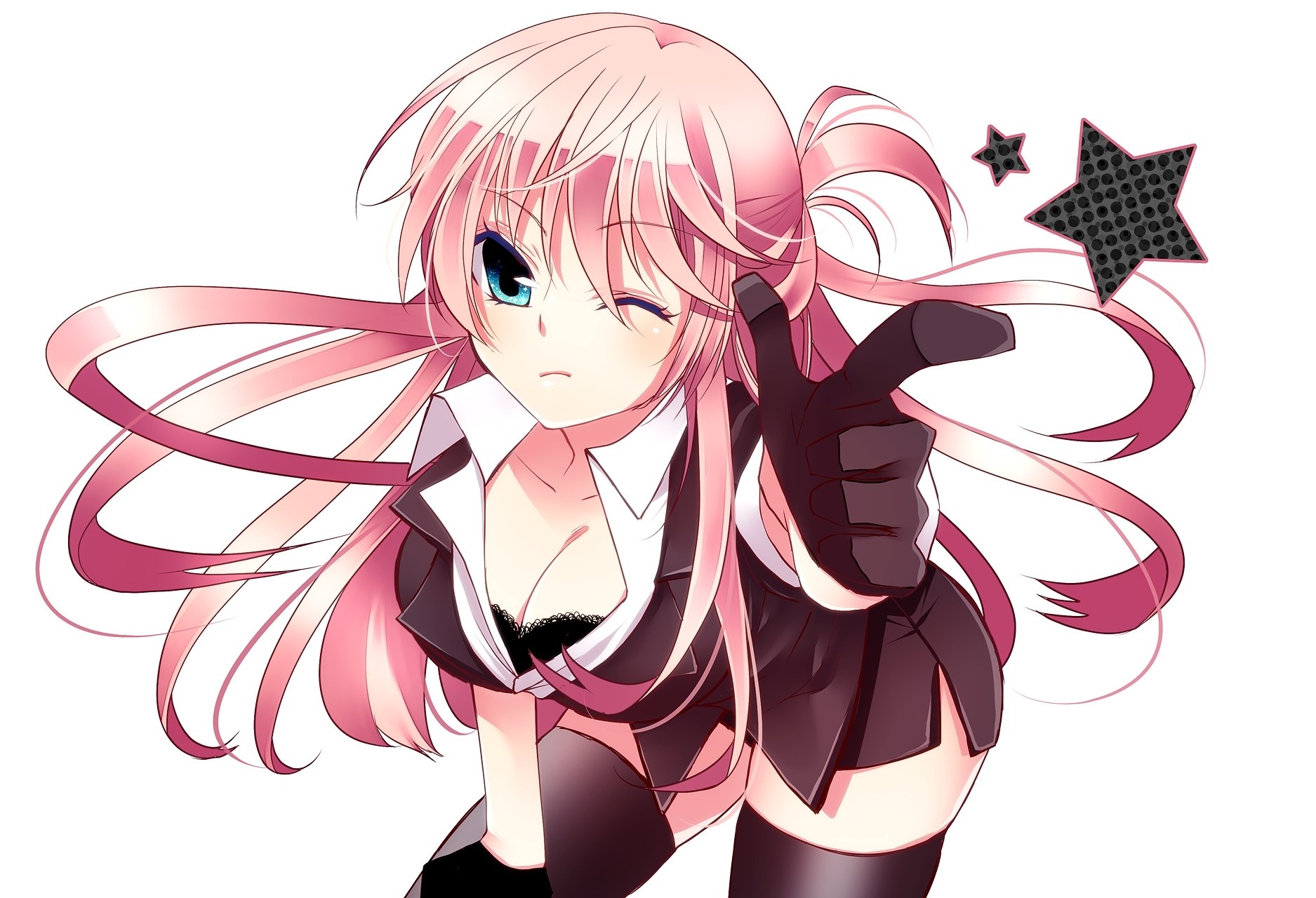 pink-haired anime girl pointing