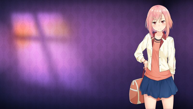 Pink-haired Anime Girl — Purple, Calm, School Uniform, Bag