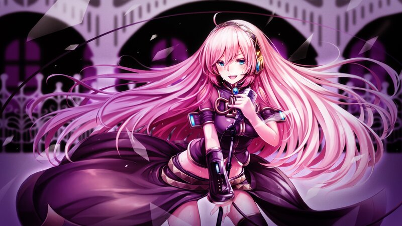 Pink-haired Anime Girl — Purple, Dramatic, Digital Art, Microphone