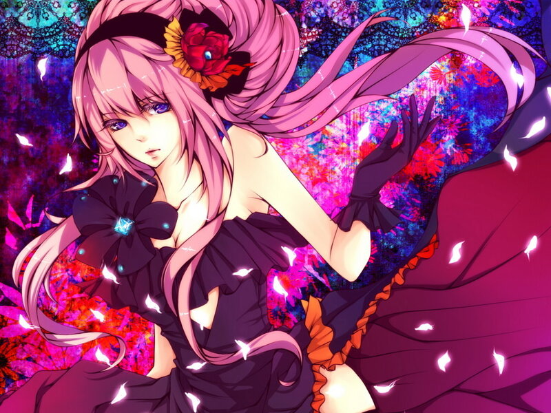 Pink-haired Anime Girl — Purple, Dramatic, Flower