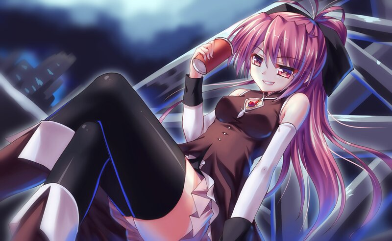 Pink-haired Anime Girl — Purple, Dramatic, Night, Drink