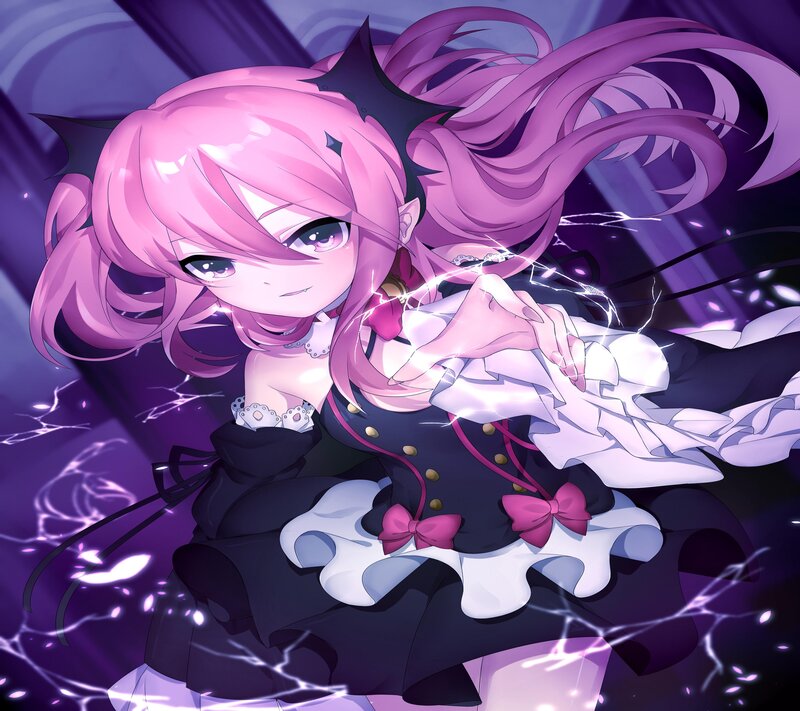 Pink-haired Anime Girl — Purple, Dramatic, Night, Electricity