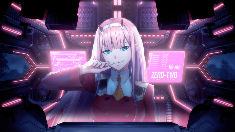 Pink-haired Anime Girl — Purple, Dramatic, Night, Futuristic Cockpit