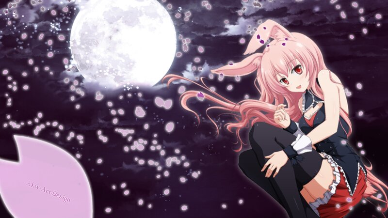 Pink-haired Anime Girl — Purple, Dramatic, Night, Moon, Cherry Blossoms