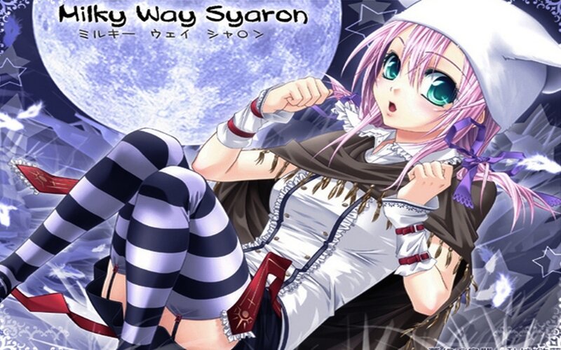 Pink-haired Anime Girl — Purple, Dramatic, Night, Moon