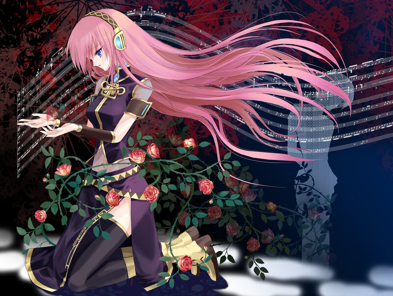 Pink-haired Anime Girl — Purple, Dramatic, Night, Music Notes