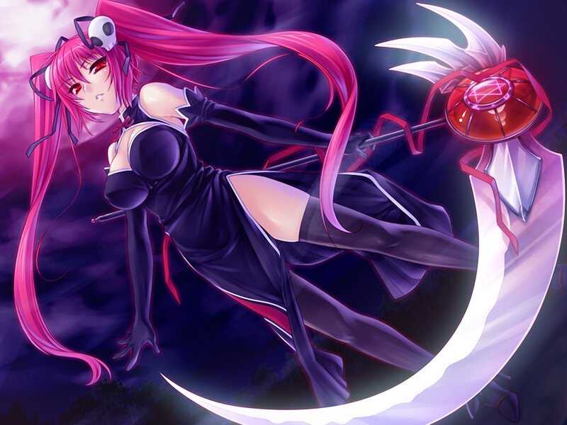 Pink-haired Anime Girl — Purple, Dramatic, Night, Scythe
