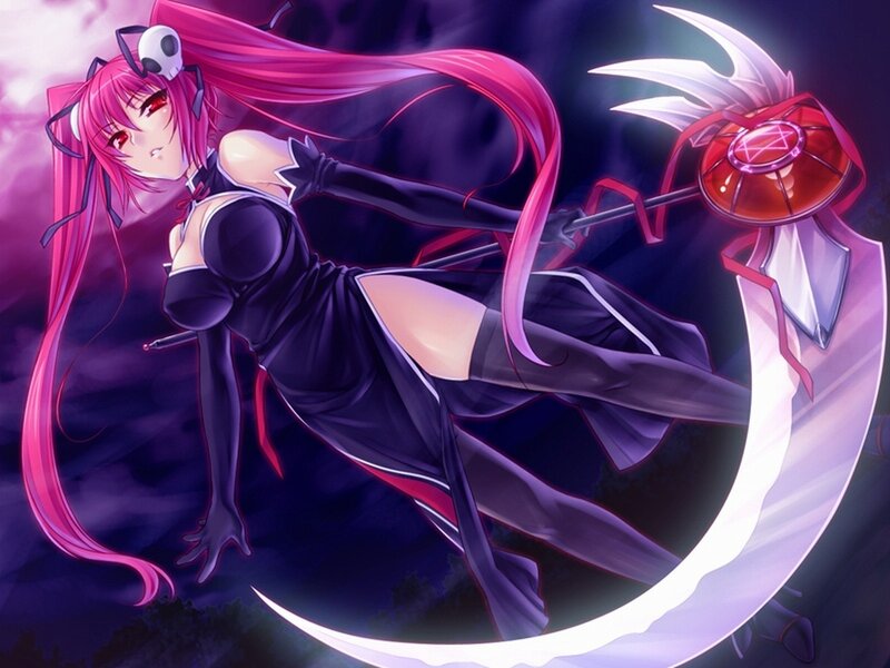 Pink-haired Anime Girl — Purple, Dramatic, Night, Sickle