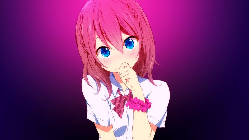 Pink-haired Anime Girl — Purple, Dramatic, School Uniform