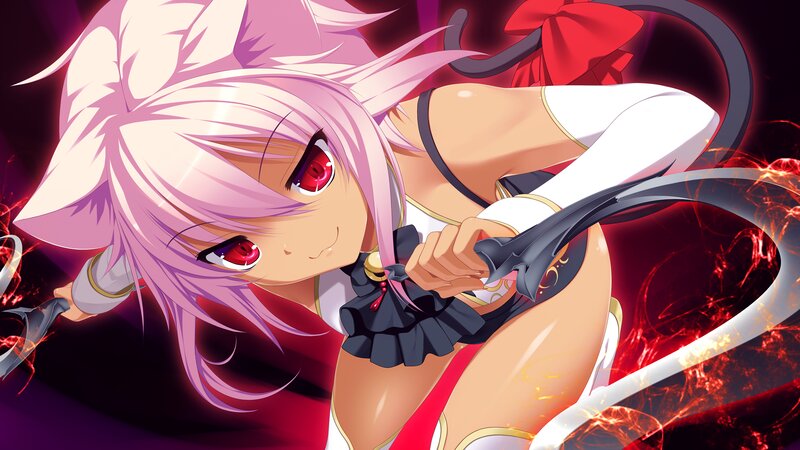 Pink-haired Anime Girl — Purple, Dramatic, Sword, Tail, Red Eyes